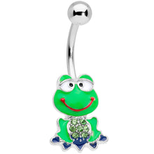 Load image into Gallery viewer, Green Gem Green Goofy Frog Belly Ring
