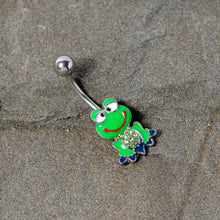 Load image into Gallery viewer, Green Gem Green Goofy Frog Belly Ring
