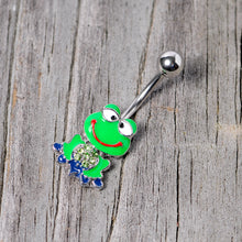 Load image into Gallery viewer, Green Gem Green Goofy Frog Belly Ring
