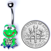 Load image into Gallery viewer, Green Gem Green Goofy Frog Belly Ring
