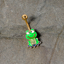 Load image into Gallery viewer, Green Gem Gold Tone Green Goofy Frog Belly Ring
