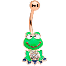 Load image into Gallery viewer, Clear Gem Rose Gold Tone Green Goofy Frog Belly Ring
