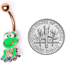 Load image into Gallery viewer, Green Gem Rose Gold Tone Green Goofy Frog Belly Ring
