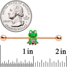 Load image into Gallery viewer, 14G Clear Gem Rose Gold Tone Green Frog Industrial Barbell 38mm
