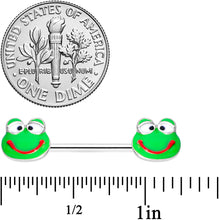 Load image into Gallery viewer, 14G 9/16 Green Goofy Frog Barbell Nipple Ring Set
