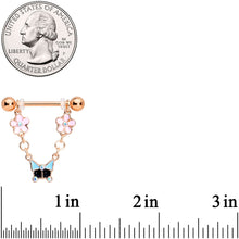 Load image into Gallery viewer, 14G 5/8 Aurora Gem Rose Gold Tone Flower Dangle Nipple Ring Set
