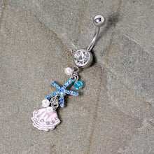 Load image into Gallery viewer, Clear Blue Gem Ocean Treasure Nautical Dangle Belly Ring
