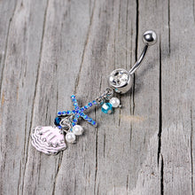 Load image into Gallery viewer, Clear Blue Gem Ocean Treasure Nautical Dangle Belly Ring

