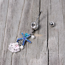 Load image into Gallery viewer, Clear Blue Gem Ocean Treasure Nautical Dangle Belly Ring
