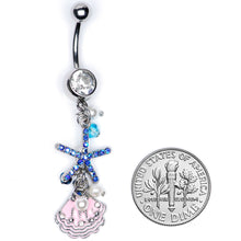 Load image into Gallery viewer, Clear Blue Gem Ocean Treasure Nautical Dangle Belly Ring
