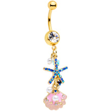 Load image into Gallery viewer, Clear Blue Gem Gold Tone Ocean Treasure Nautical Dangle Belly Ring
