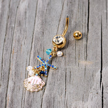 Load image into Gallery viewer, Clear Blue Gem Gold Tone Ocean Treasure Nautical Dangle Belly Ring
