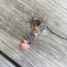 Load image into Gallery viewer, Clear Blue Gem Gold Tone Ocean Treasure Nautical Dangle Belly Ring
