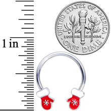Load image into Gallery viewer, 14G 9/16 Red White Mittens Christmas Horseshoe Nipple Ring Set
