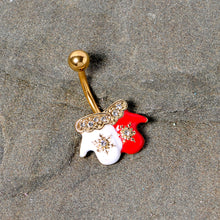 Load image into Gallery viewer, Clear Gem Gold Tone Winter Mittens Snowflake Christmas Belly Ring
