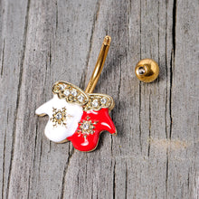 Load image into Gallery viewer, Clear Gem Gold Tone Winter Mittens Snowflake Christmas Belly Ring
