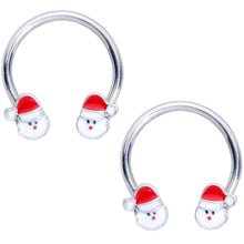 Load image into Gallery viewer, 14G 9/16 Santa Christmas Horseshoe Nipple Ring Set
