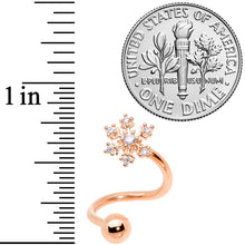 Load image into Gallery viewer, 14G 3/8 Clear CZ Gem Rose Gold Tone Snowflake Spiral Belly Ring
