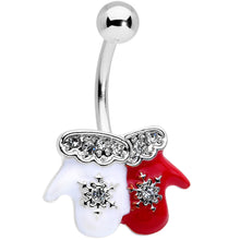 Load image into Gallery viewer, Clear Gem Winter Mittens Snowflake Christmas Belly Ring
