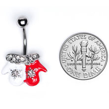 Load image into Gallery viewer, Clear Gem Winter Mittens Snowflake Christmas Belly Ring
