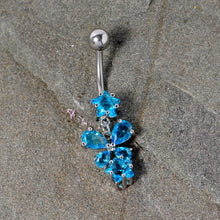 Load image into Gallery viewer, Blue Gem Star and Bow Dangle Belly Ring
