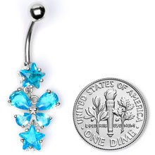 Load image into Gallery viewer, Blue Gem Star and Bow Dangle Belly Ring
