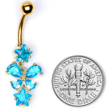 Load image into Gallery viewer, Blue Gem Gold Tone Star and Bow Dangle Belly Ring

