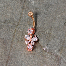 Load image into Gallery viewer, Clear Gem Rose Gold Tone Star and Bow Dangle Belly Ring

