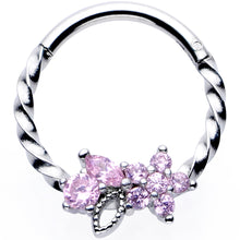 Load image into Gallery viewer, 16G 3/8 Pink Gem Star Twisted Hinged Segment Ring
