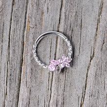 Load image into Gallery viewer, 16G 3/8 Pink Gem Star Twisted Hinged Segment Ring
