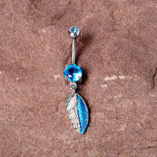 Load image into Gallery viewer, Blue Gem Feathers Southwestern Dangle Belly Ring
