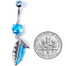 Load image into Gallery viewer, Blue Gem Feathers Southwestern Dangle Belly Ring
