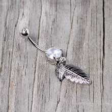 Load image into Gallery viewer, Clear Gem Feathers Southwestern Dangle Belly Ring

