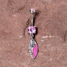Load image into Gallery viewer, Pink Gem Feathers Southwestern Dangle Belly Ring
