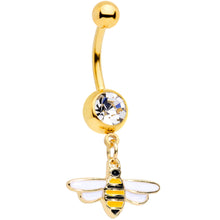 Load image into Gallery viewer, Clear Gem Gold Tone Striped Bee Dangle Belly Ring

