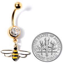 Load image into Gallery viewer, Clear Gem Gold Tone Striped Bee Dangle Belly Ring
