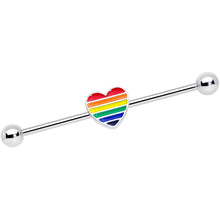 Load image into Gallery viewer, 14G Rainbow Pride Heart Industrial Barbell 38mm
