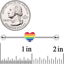 Load image into Gallery viewer, 14G Rainbow Pride Heart Industrial Barbell 38mm
