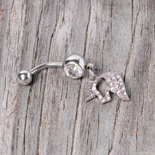 Load image into Gallery viewer, Clear Gem Silhouette Unicorn Dangle Belly Ring
