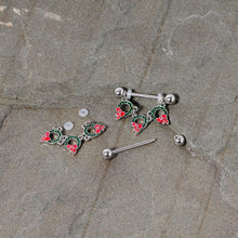 Load image into Gallery viewer, 14G 5/8 Holiday Wreath Christmas Chain Dangle Nipple Ring Set
