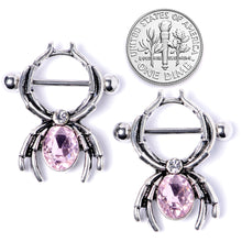 Load image into Gallery viewer, 14G 9/16 Pink Gem Spider Halloween Nipple Shield Set
