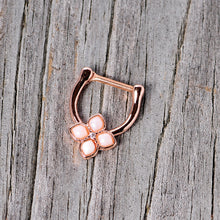 Load image into Gallery viewer, 16G 3/8 White Faux Opal Rose Gold Tone Regal Cartilage Clicker
