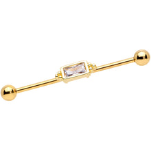Load image into Gallery viewer, 14G Clear CZ Gem Gold Tone Oblong Industrial Barbell 38mm
