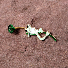 Load image into Gallery viewer, Green Gold Tone Frog Flower Double Mount Belly Ring

