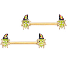 Load image into Gallery viewer, 14G 9/16 Gold Tone Witch Halloween Barbell Nipple Ring Set
