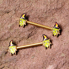 Load image into Gallery viewer, 14G 9/16 Gold Tone Witch Halloween Barbell Nipple Ring Set
