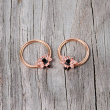 Load image into Gallery viewer, 14G 9/16 Black Clear Gem Rose Gold Tone Bee BCR Nipple Ring Set
