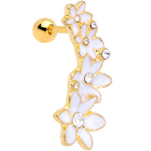 Load image into Gallery viewer, 16G 1/4 Clear CZ Gem Gold Tone White Flower Left Cartilage Tragus
