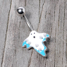 Load image into Gallery viewer, White Orb White Blue Ghost Halloween Belly Ring
