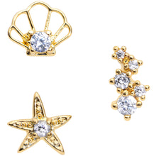 Load image into Gallery viewer, 16G 1/4 Clear CZ Gem Gold Tone Nautical Cartilage Tragus Set of 3
